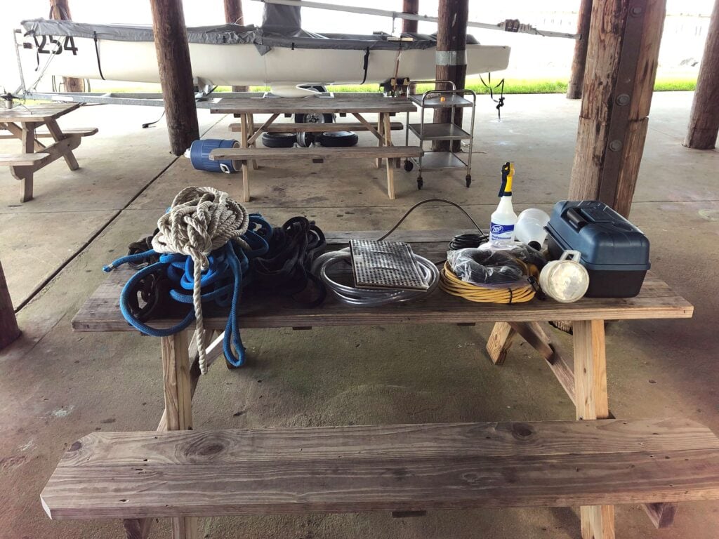 Spare items from our lazarettes that we donated to the yacht club. Part of our punchlist items before sailing away.
