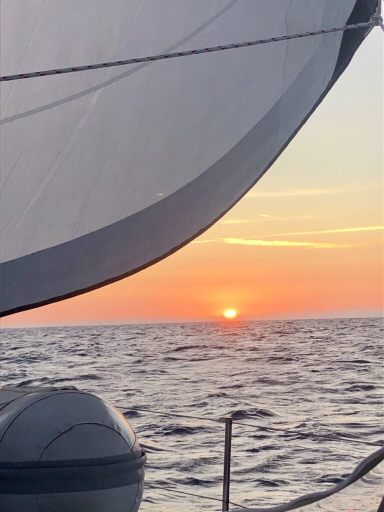 orange sunrise while sailing to the Bahamas