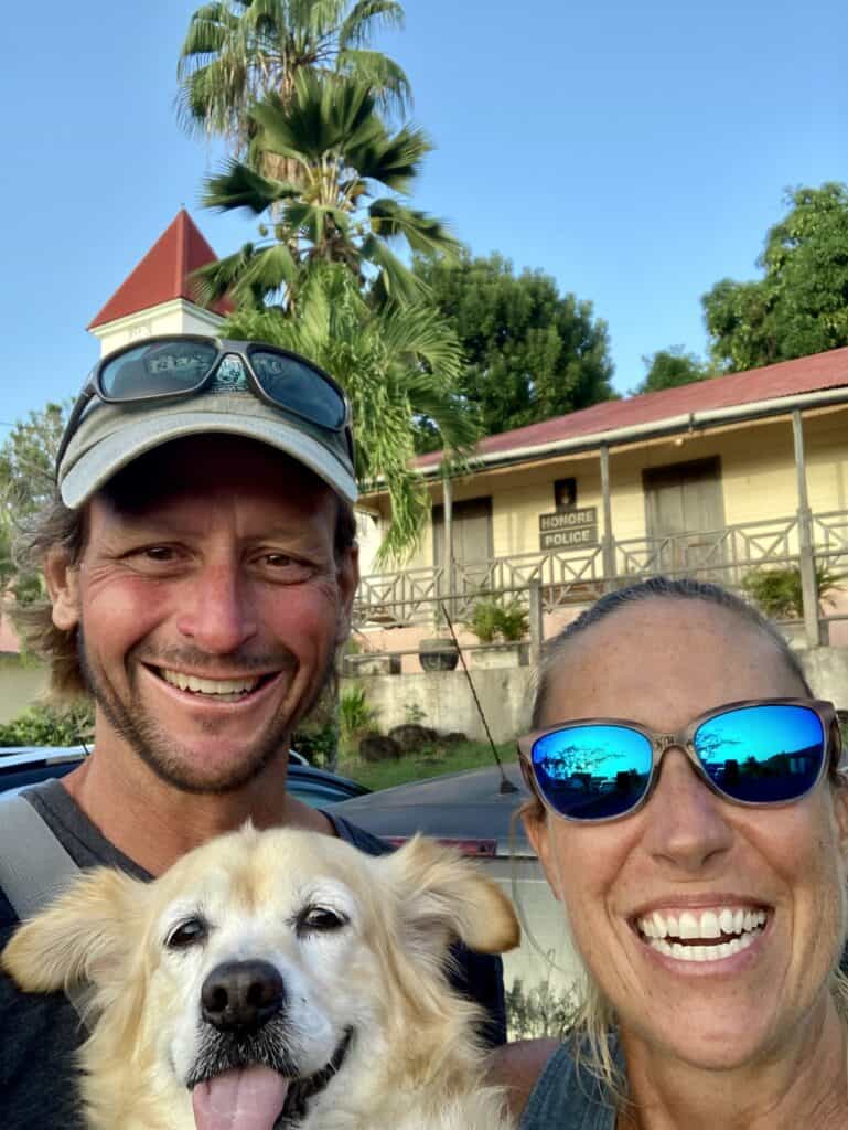 Scott, Mangaux and I took a selfie in front of the set of Death In Paradise.