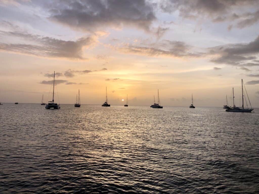 Our first anchorage after sailing to Grenada was Grand Anse, with a view of a beautiful sunset and other sailboats in the mooring field.