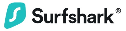SurfShark Logo of a White S in a Teal background with SurfShark written next to it in black